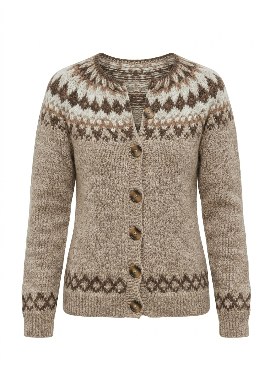 Sandfarbene Vintage Strickjacke