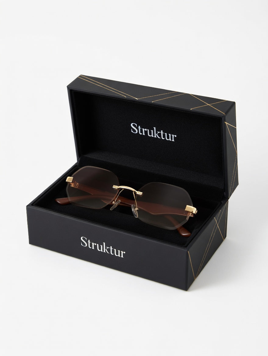 Strahlende Rechteck-Sonnenbrille – Bernsteinfarbener Harz