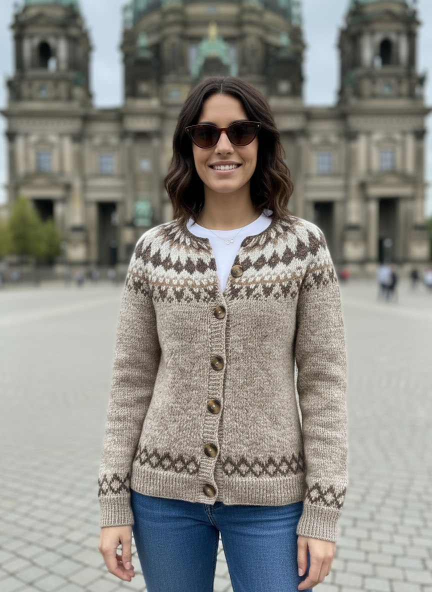 Sandfarbene Vintage Strickjacke