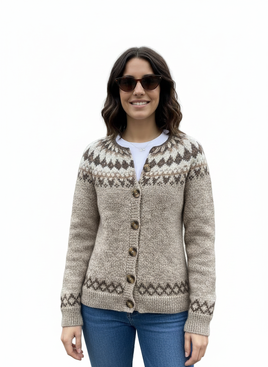 Sandfarbene Vintage Strickjacke