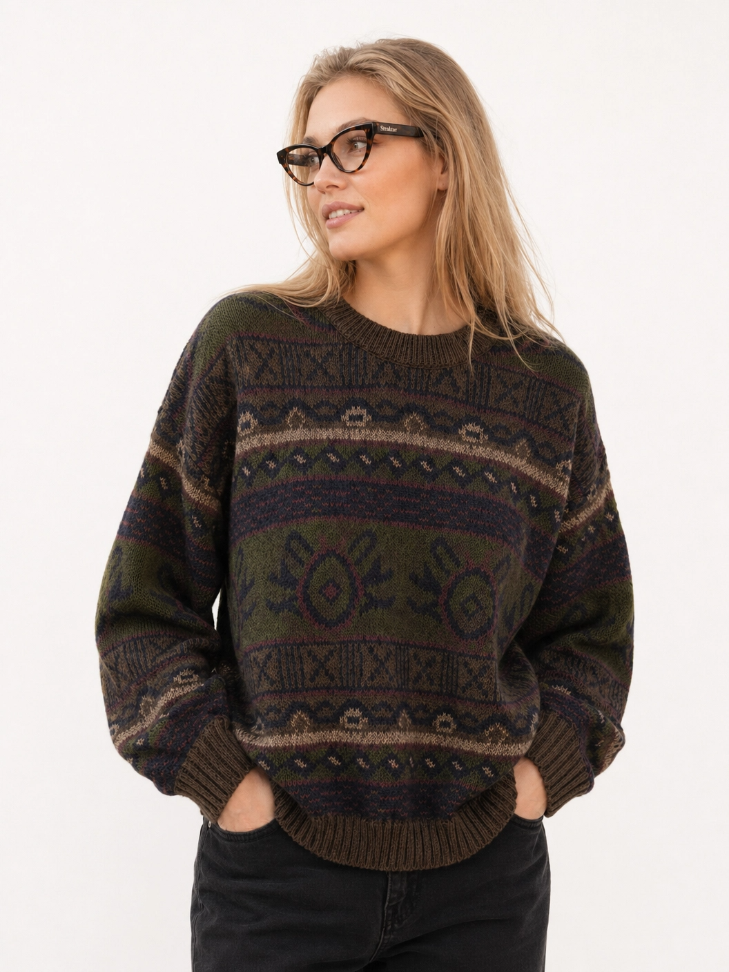 Olivegrüner Vintage-Pullover – Berlin Edition