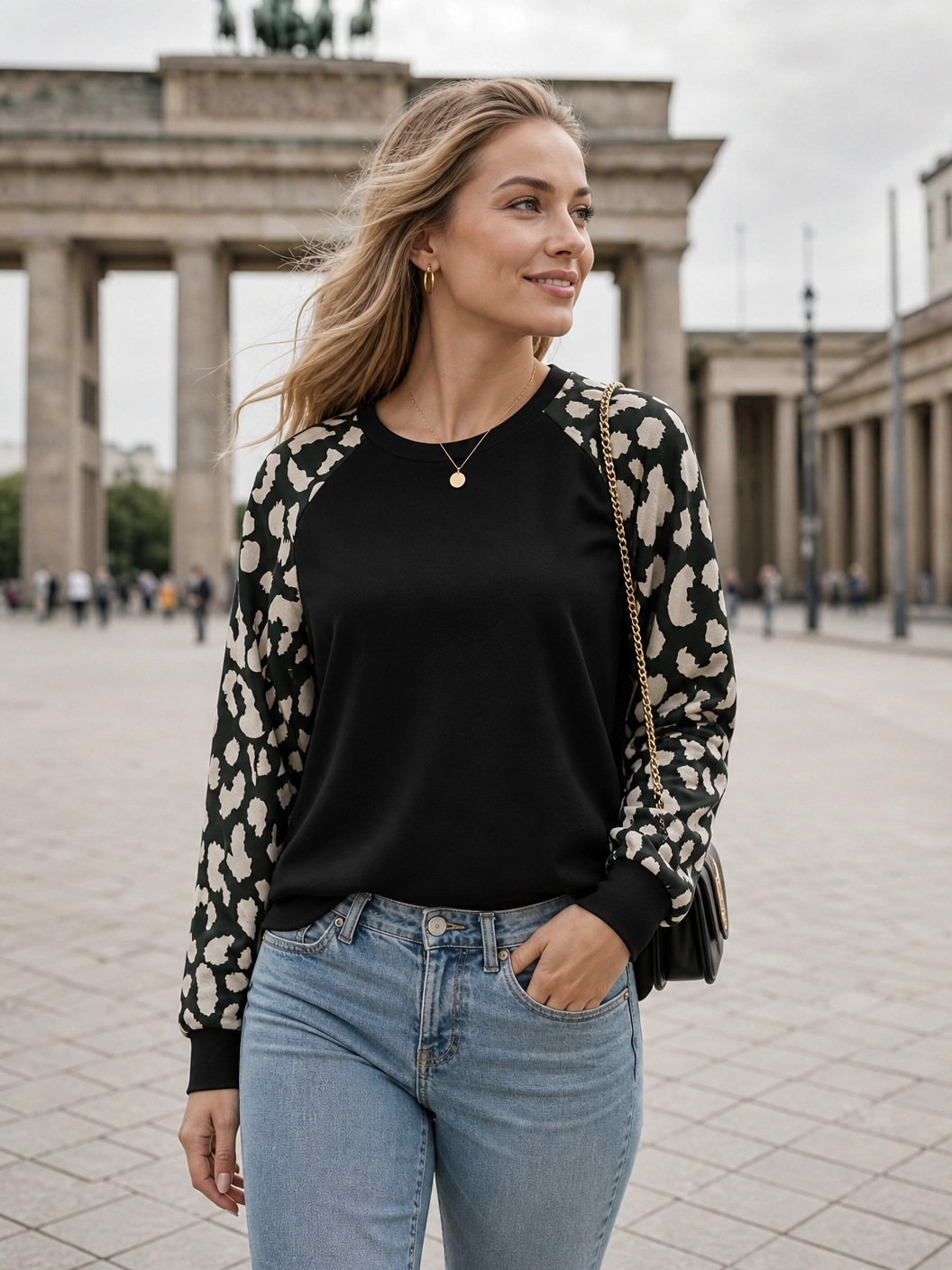 Leopard Print Damen Sweatshirt – Schwarz