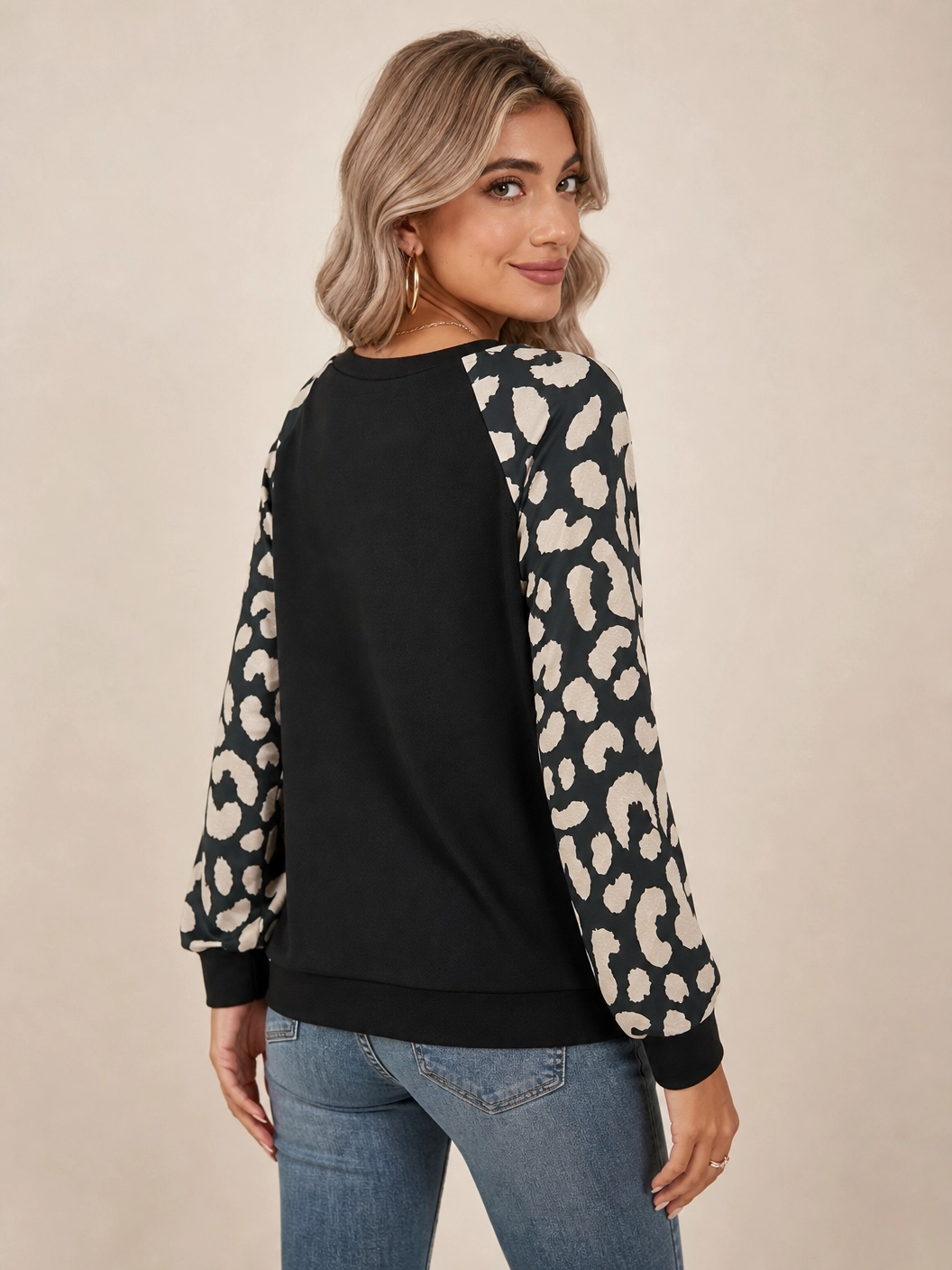 Leopard Print Damen Sweatshirt – Schwarz
