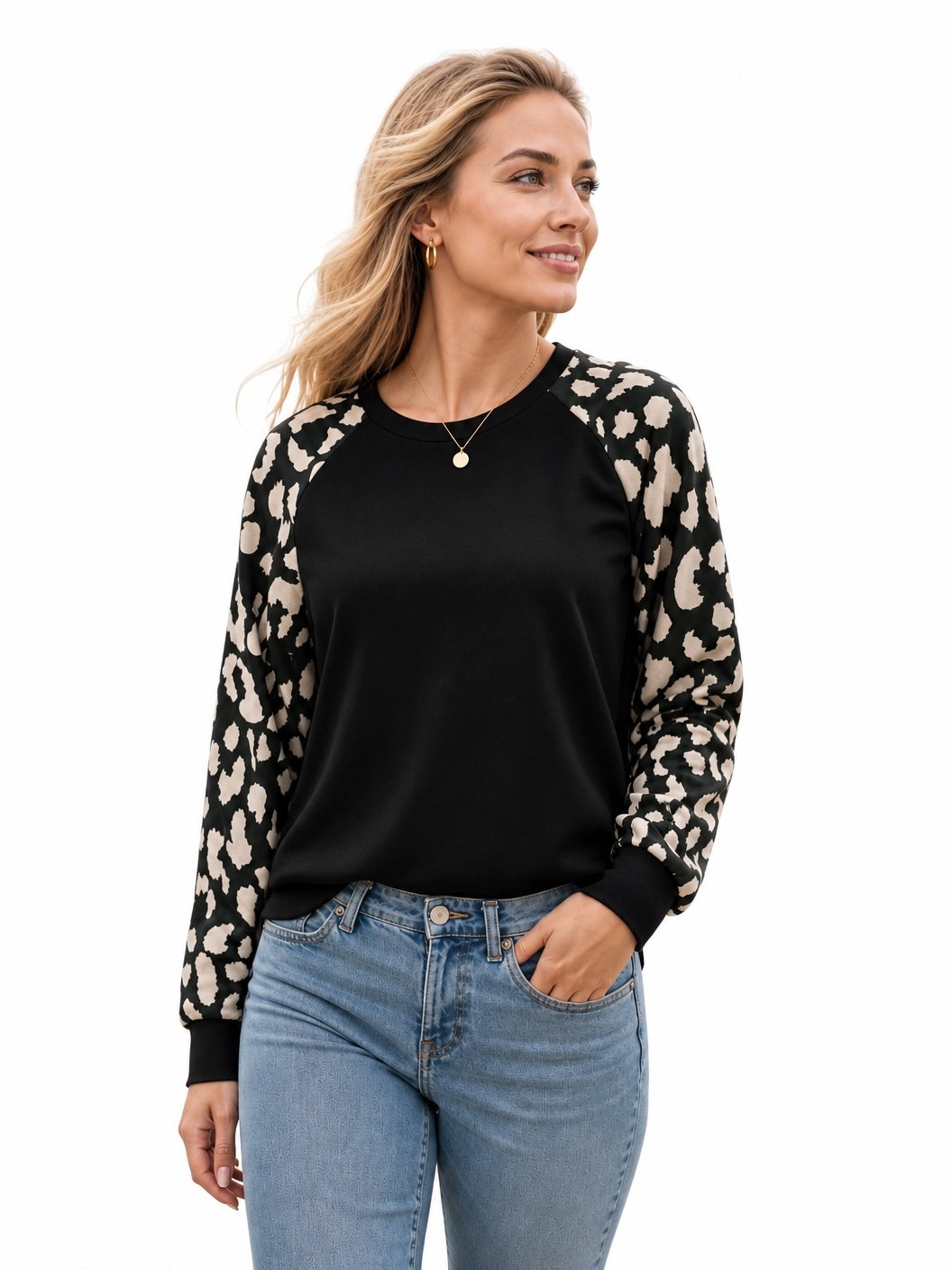 Leopard Print Damen Sweatshirt – Schwarz