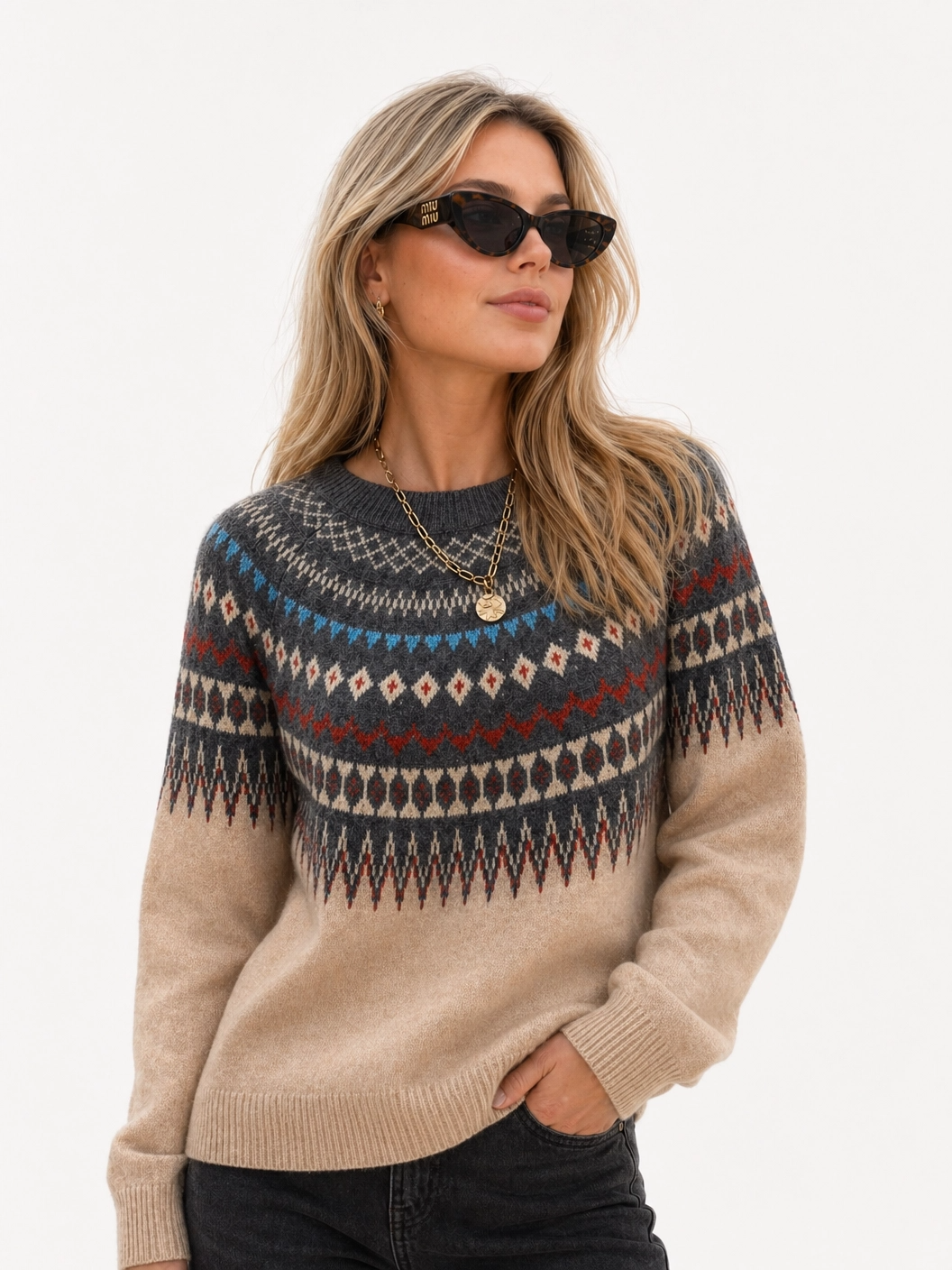 Grauer Fair-Isle-Pullover