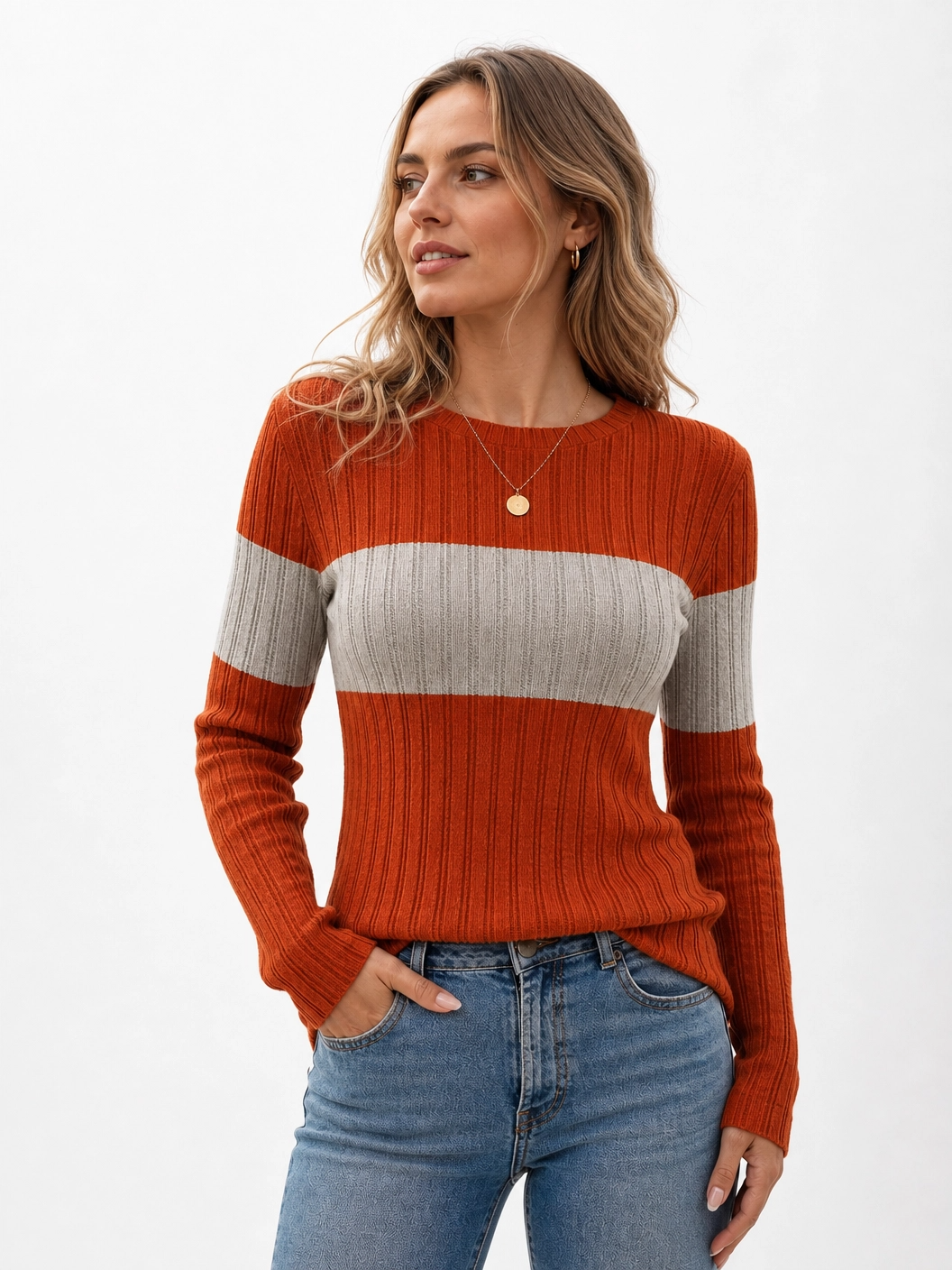 Eleganter Damen Pullover im Colorblock-Stil